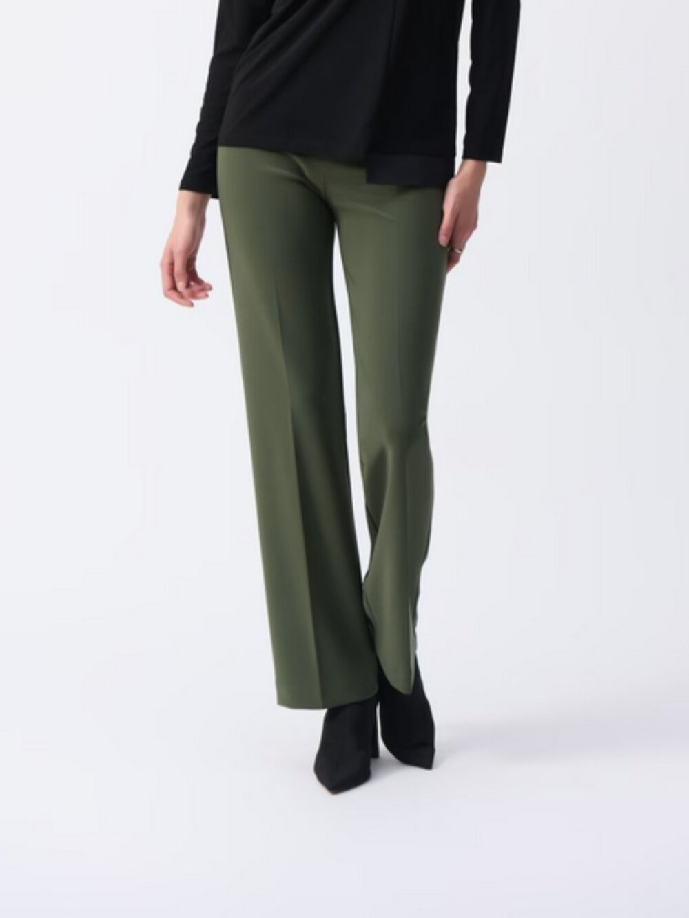 Joseph Ribkoff Classic Wide Leg Pants Olive Green Pull On Stretch Size 16 153088